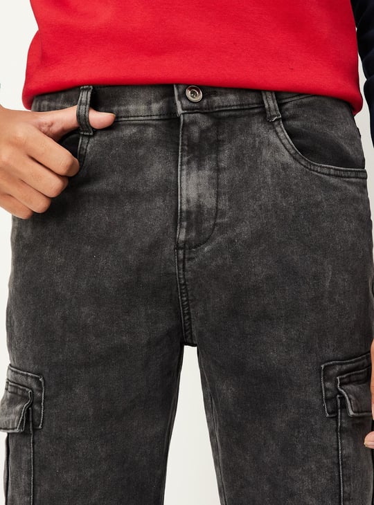 Boys Washed Slim Fit Cargo Jeans