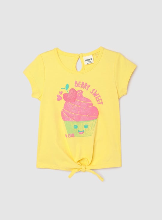 Girls Graphic Printed Tie-Up T-shirt