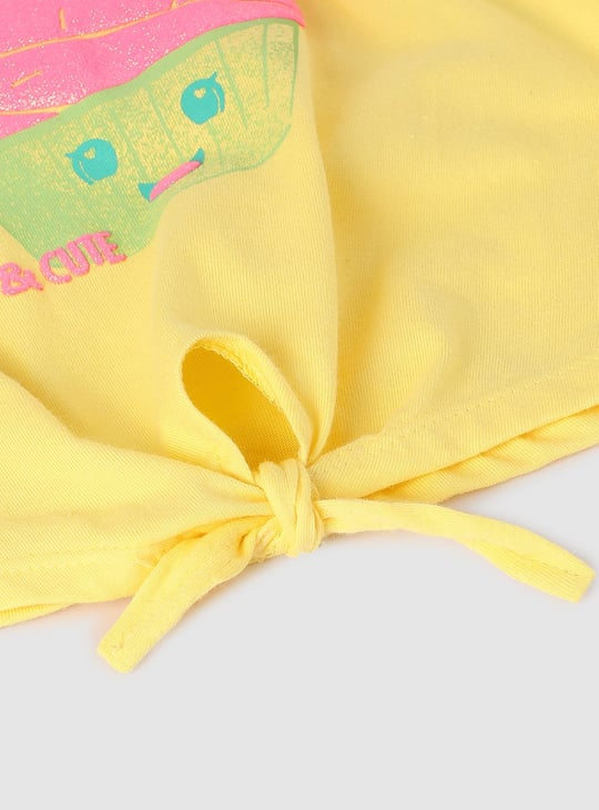 Girls Graphic Printed Tie-Up T-shirt