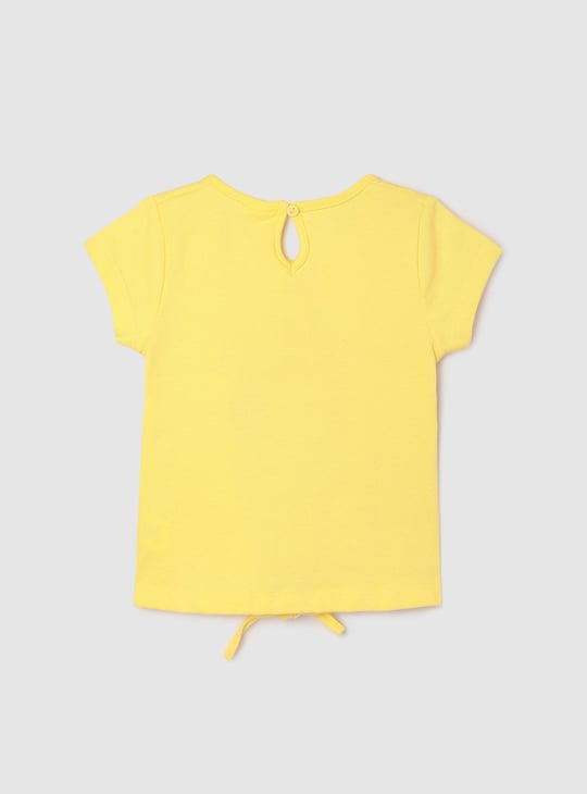 Girls Graphic Printed Tie-Up T-shirt