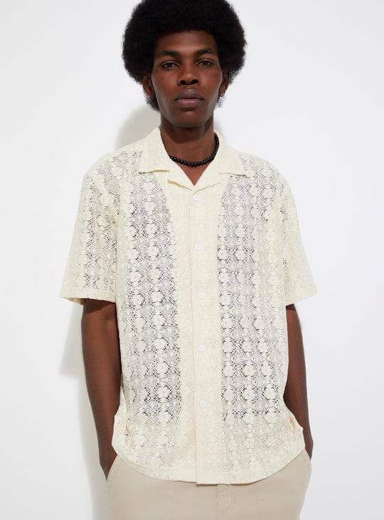 トップス 26SS LAD MUCICIAN LACE SHORT SLEEVESHIRT URB_N Men Lace Oversized Shirt