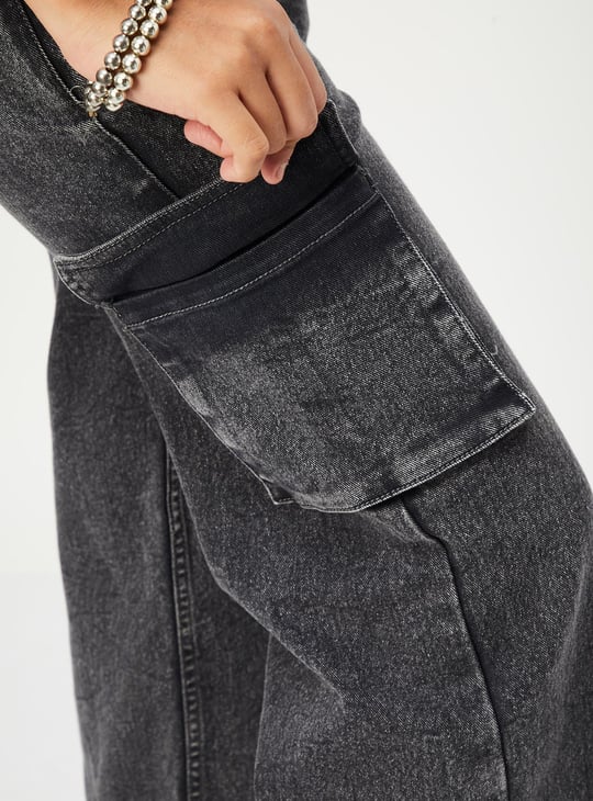 Girls Slim Fit Washed Cargo Jeans