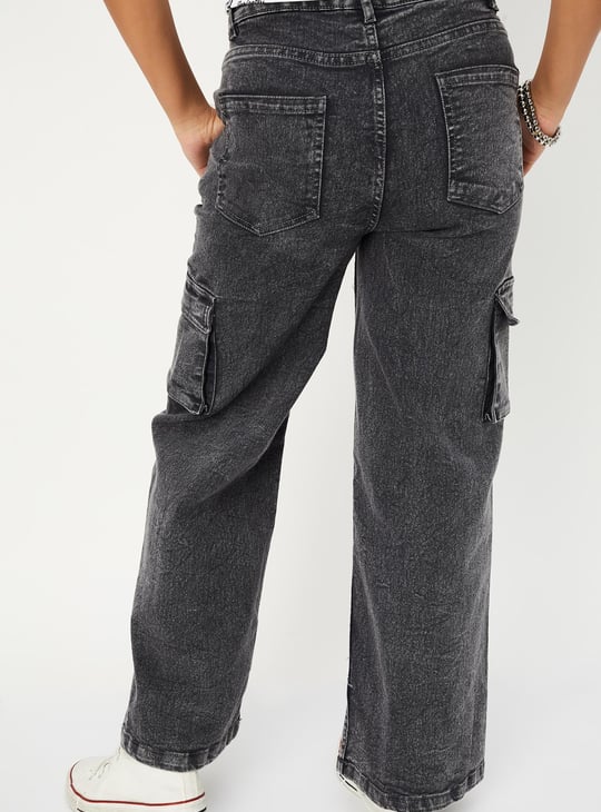 Girls Slim Fit Washed Cargo Jeans