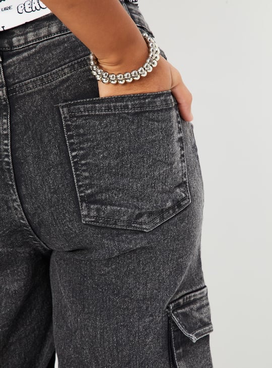 Girls Slim Fit Washed Cargo Jeans