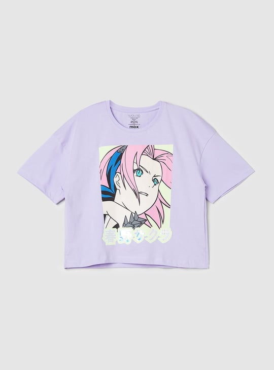 Girls Naruto Print Boxy Fit Crop T-shirt