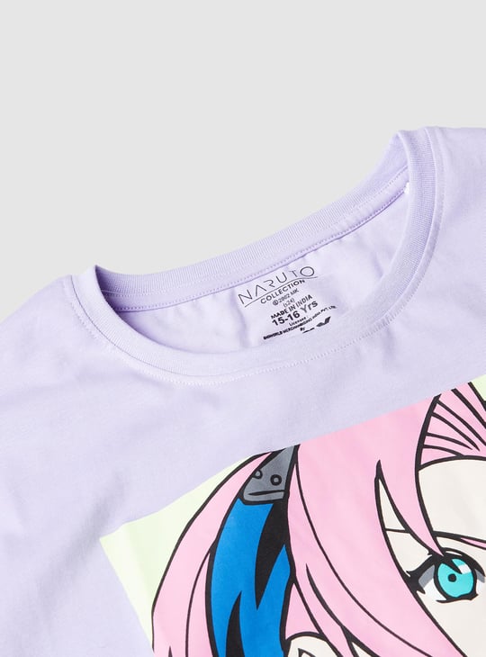 Girls Naruto Print Boxy Fit Crop T-shirt