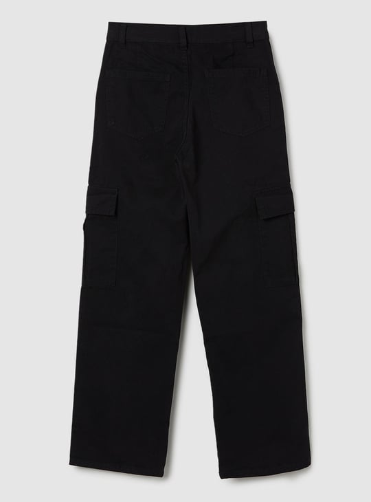 Girls Solid High Waist Cargos