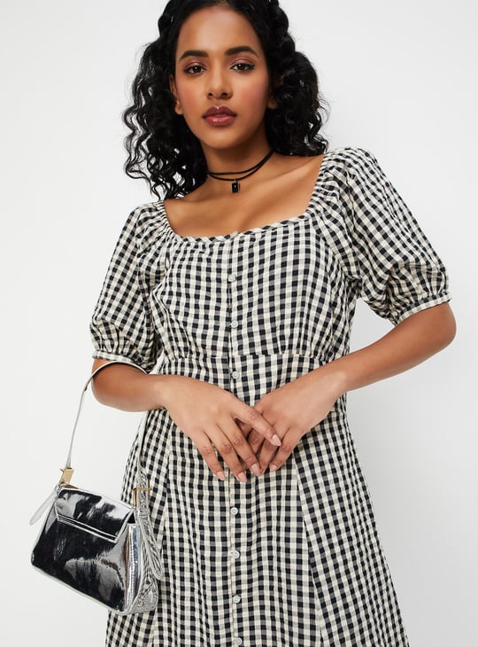 Women Checked Button-Down Midi Dress | Beige | Checked
