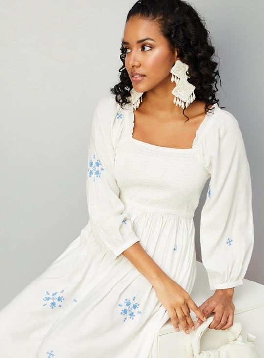 Women Square Neck Smocked Dress