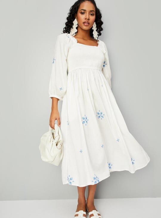 Women Square Neck Smocked Dress