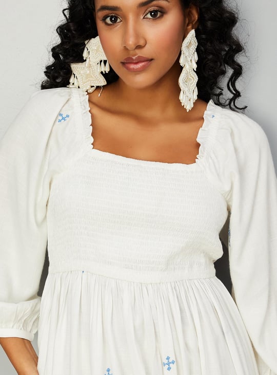 Women Square Neck Smocked Dress