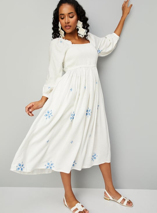 Women Square Neck Smocked Dress