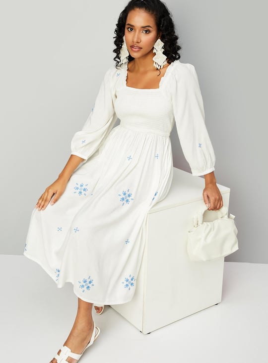 Women Square Neck Smocked Dress