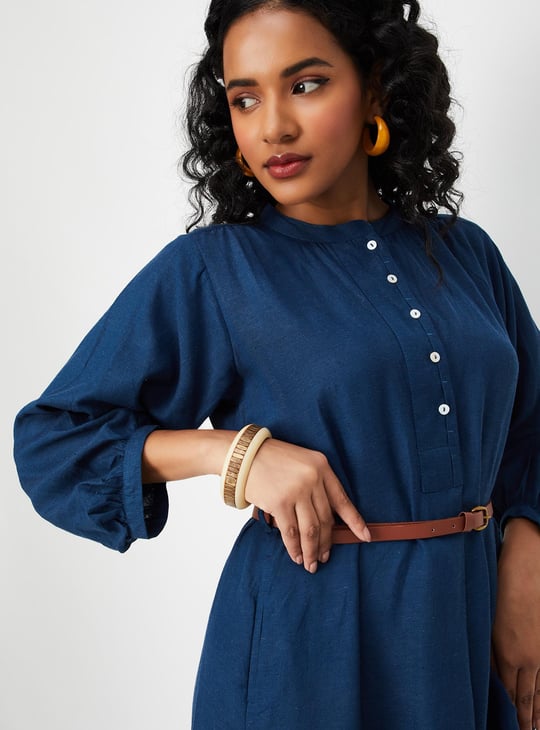 Women Volume Sleeve Belted Dress