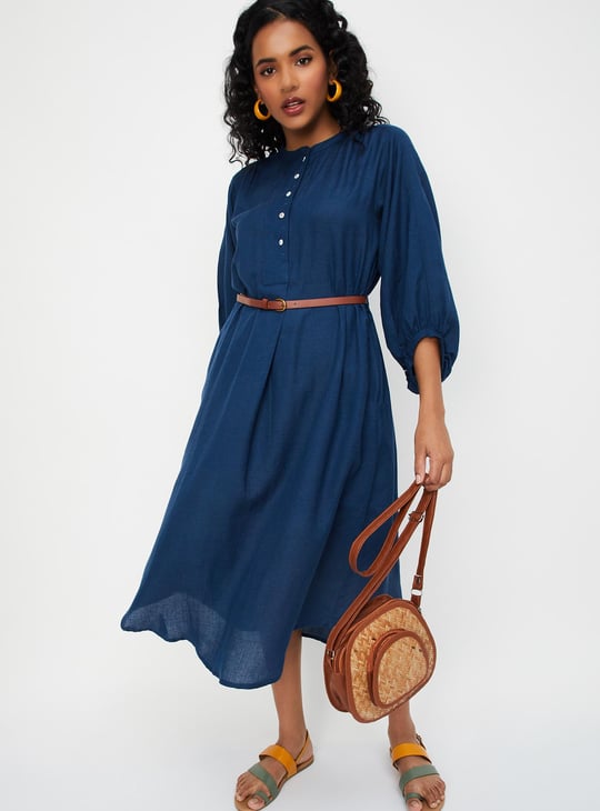 Women Volume Sleeve Belted Dress