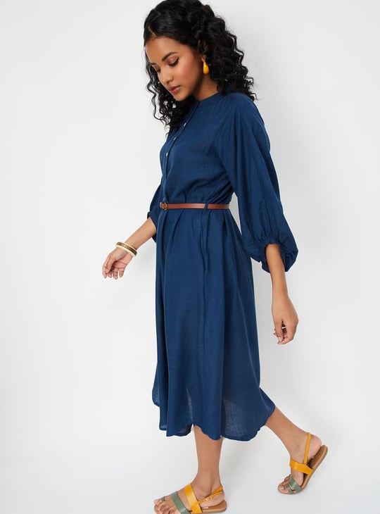 Women Volume Sleeve Belted Dress