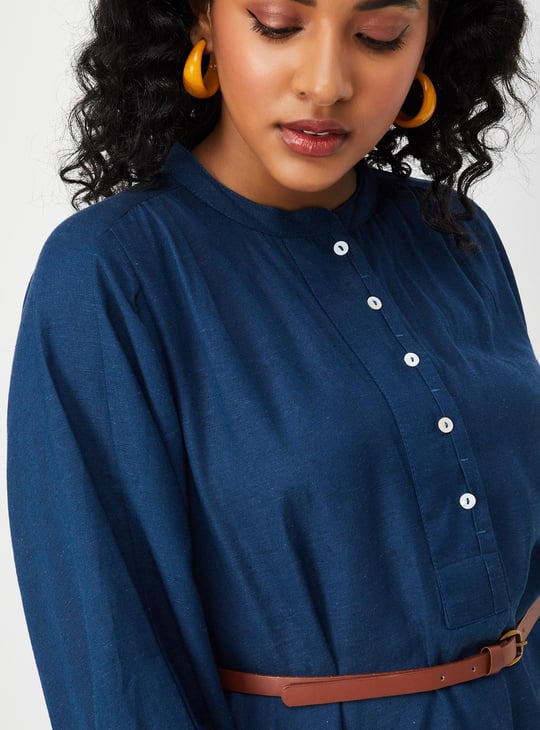 Women Volume Sleeve Belted Dress