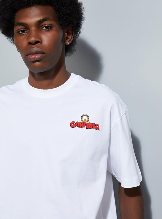 URB_N Men Garfield Printed Oversized T-shirt | White | Printed