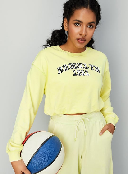 Women Typographic Printed Round Neck Cropped T-shirt