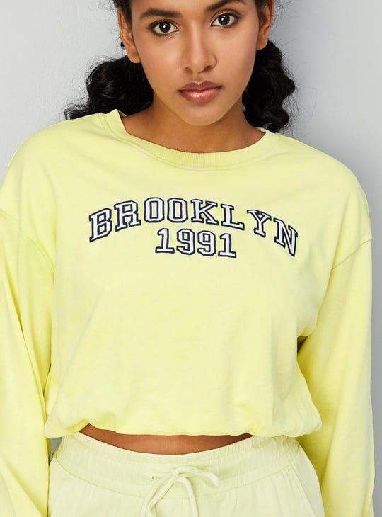 Women Typographic Printed Round Neck Cropped T-shirt