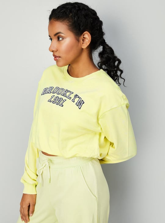 Women Typographic Printed Round Neck Cropped T-shirt
