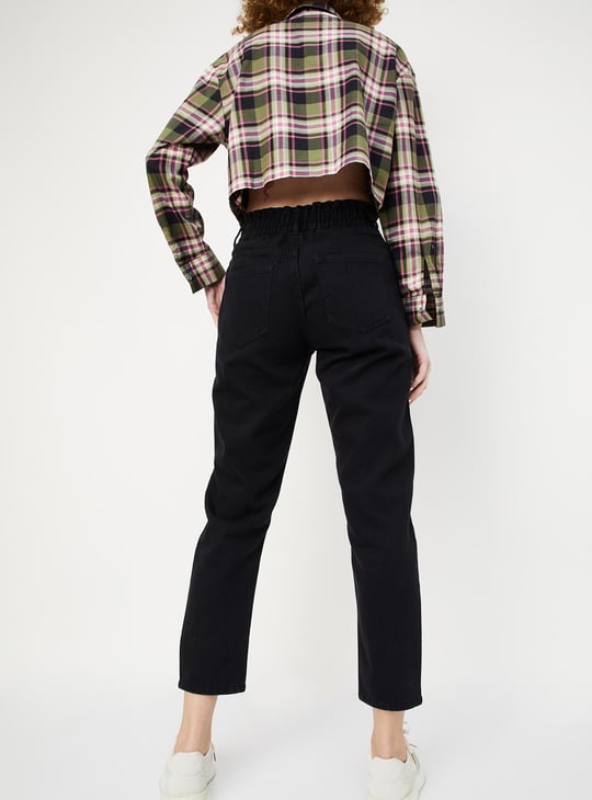Women Paperbag Waist Mom Fit Jeans