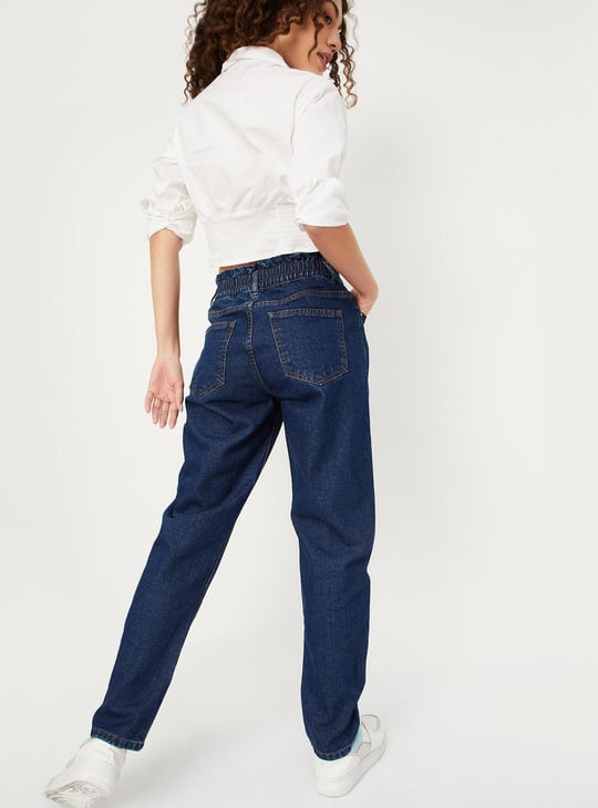 Women Paperbag Waist Mom Fit Jeans