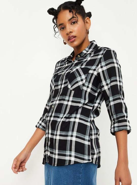 Women Checked Collared Neck Shirt