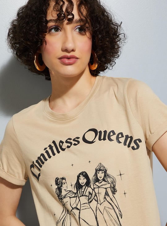 URB_N Women Disney Printed T-shirt Beige Printed