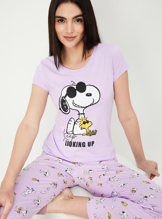 Women Snoopy Print PJ Set