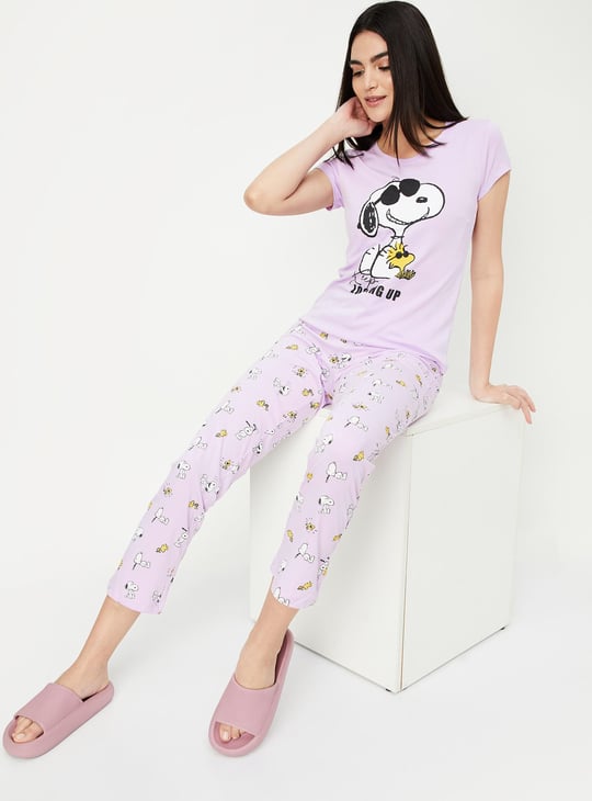 Women Snoopy Print PJ Set