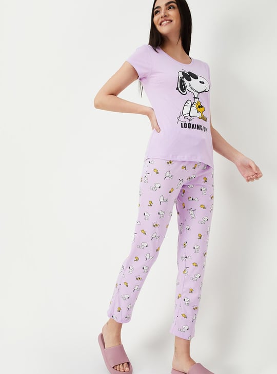 Women Snoopy Print PJ Set