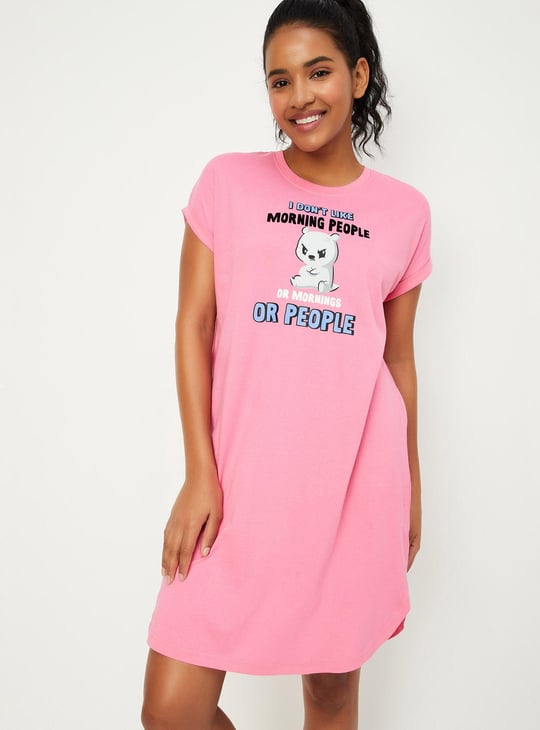 Women Graphic Printed Chemise Pink Printed