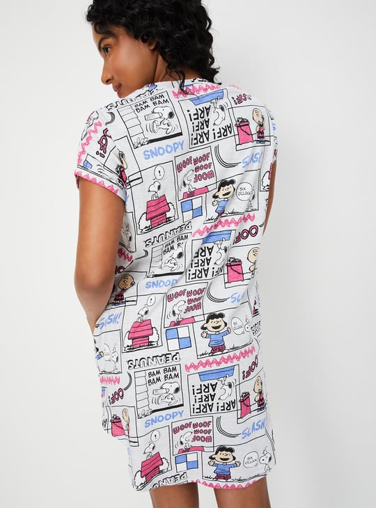 Women Snoopy Printed Chemise Grey Printed