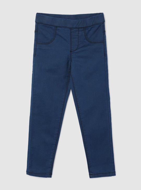 Girls Solid Denim Jeggings