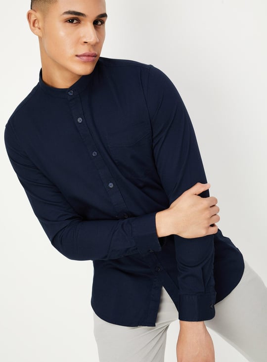 Men Solid Mandarin Collar Regular Fit Casual Shirt