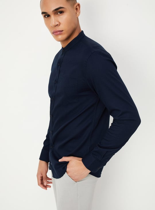 Men Solid Mandarin Collar Regular Fit Casual Shirt