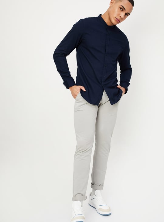 Men Solid Mandarin Collar Regular Fit Casual Shirt