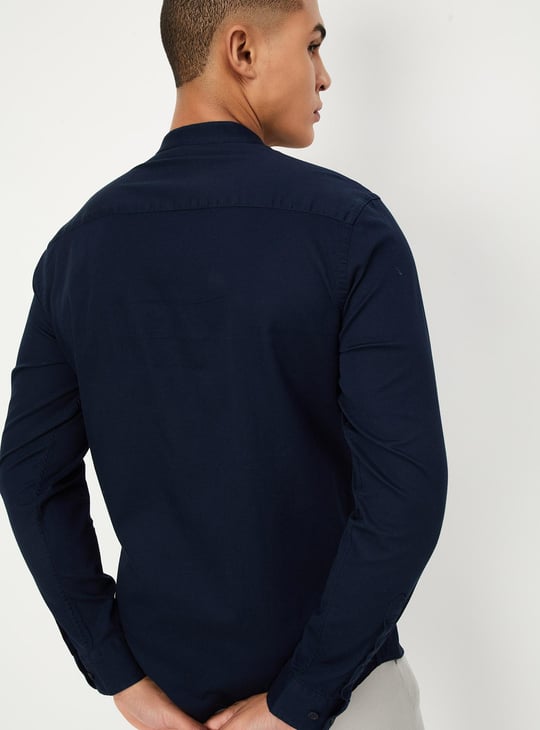 Men Solid Mandarin Collar Regular Fit Casual Shirt