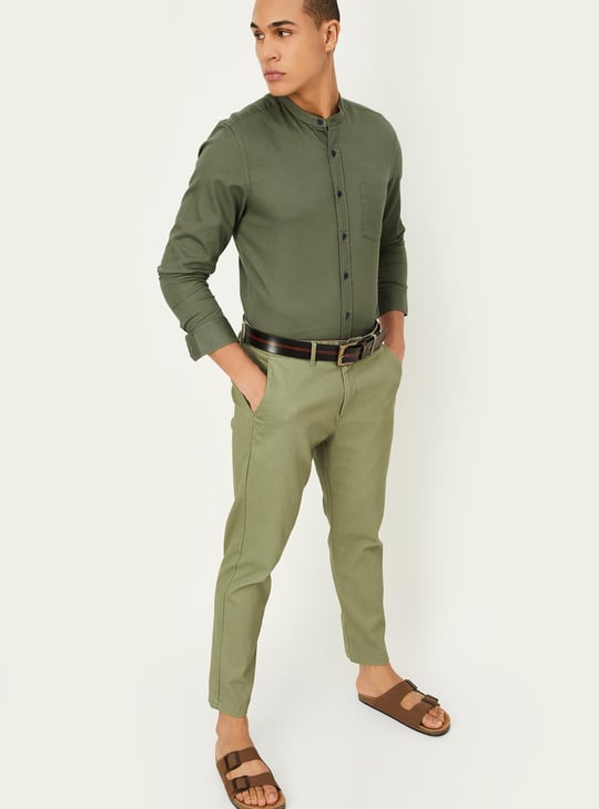 Men Solid Mandarin Collar Regular Fit Casual Shirt