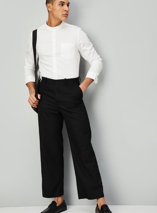 Men Solid Mandarin Collar Regular Fit Casual Shirt