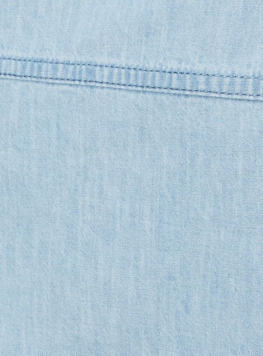 Women Solid Cropped Denim Shirt