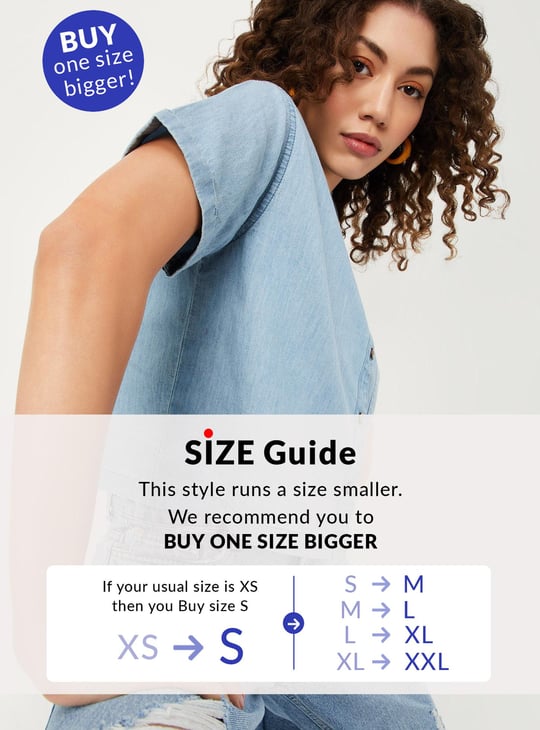 Women Solid Cropped Denim Shirt