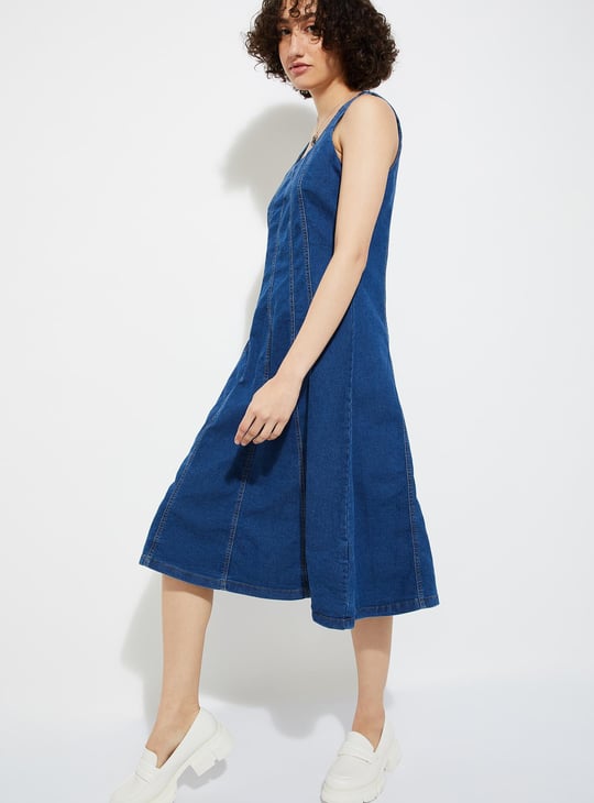 URB_N Women Panelled Denim Dress
