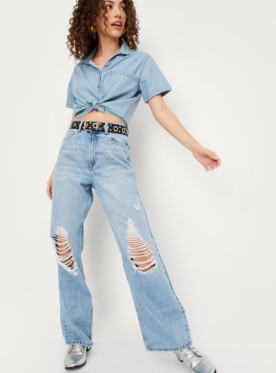 Women Baggy Fit Distressed Jeans