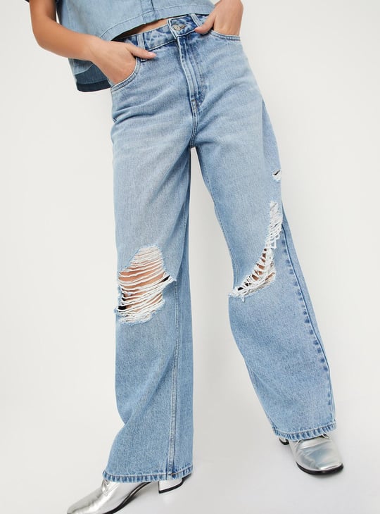 Women Baggy Fit Distressed Jeans