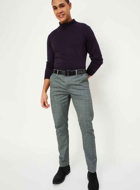 Men Checked Carrot Fit Stretch Chinos