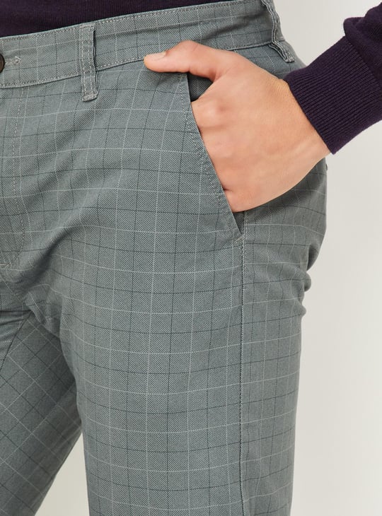 Men Checked Carrot Fit Stretch Chinos