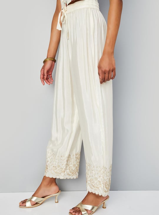 Women Embroidered Drawstring Closure Palazzos