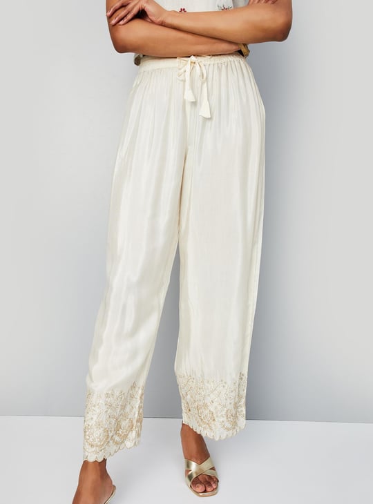 Women Embroidered Drawstring Closure Palazzos
